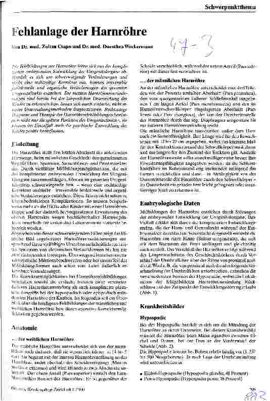 Vorschauseite 1: Fehlanlagen der Harnröhre