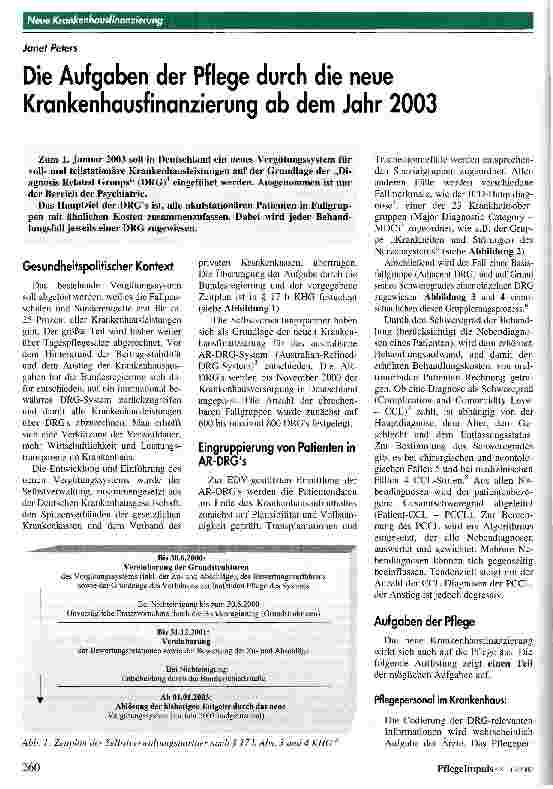 Vorschauseite 1: Die Aufgaben der Pflege durch die neue Krankenhausfinanzierung ab dem Jahr 2003