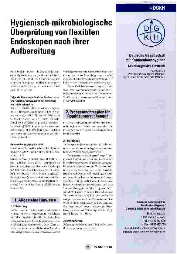 Vorschauseite 1: Hygienisch-mikrobiologische Überprüfung von flexiblen Endoskopen nach ihrer Aufbereitung