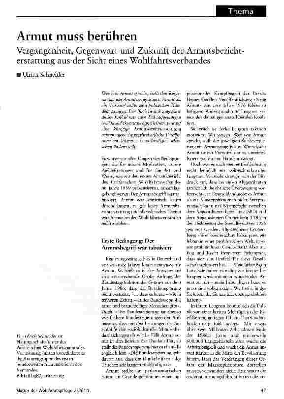 Vorschauseite 1: Armut muss berührenVergangenheit, Gegenwart und Zukunft der Armutsberichterstattung aus der Sicht eines Wohlfahrtsverbandes