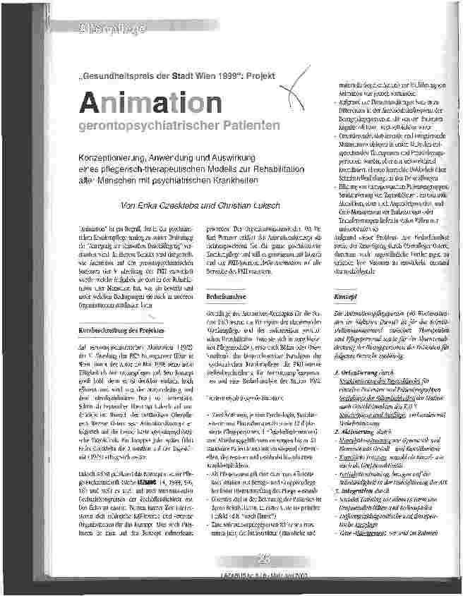 Vorschauseite 1: Animation gerontopsychiatrischer Patienten