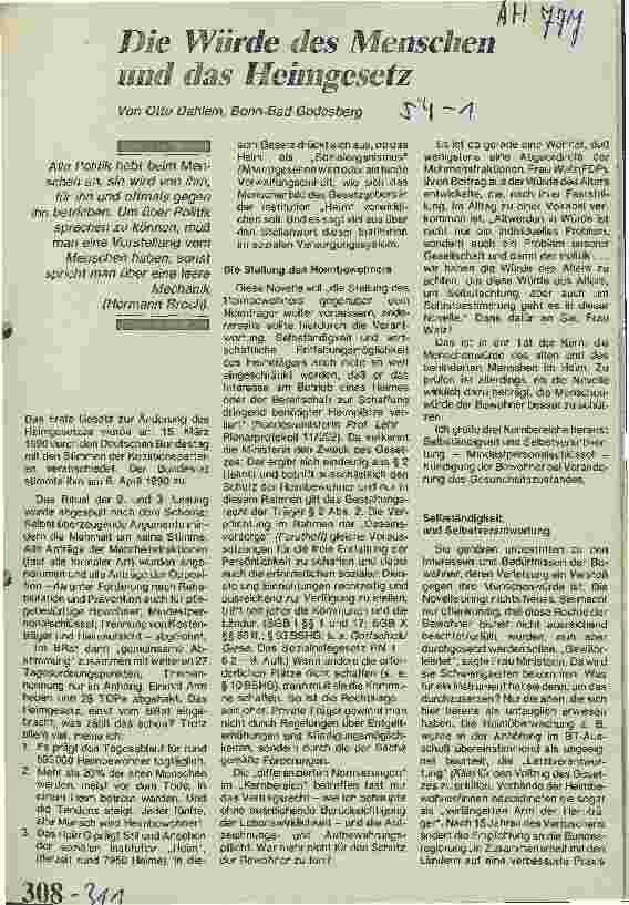 Vorschauseite 1: Die Würde des Menschen und das Heimgesetz