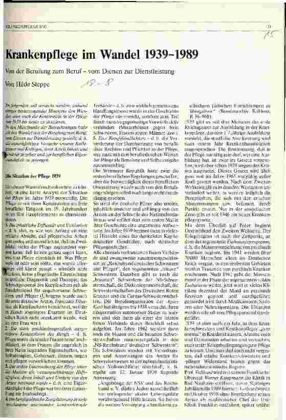 Vorschauseite 1: Krankenpflege im Wandel 1939-1989 Von der Berufung zum Beruf - vom Dienen zur Dienstleistung