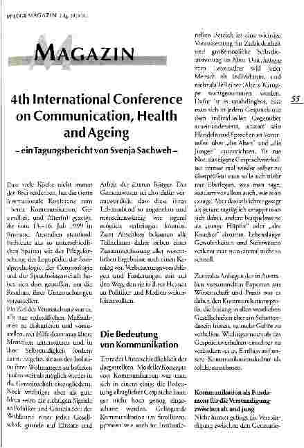 Vorschauseite 1: 4th International Conference on Communication, Health and Ageing Ein Tagungsbericht