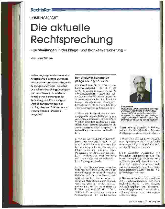 Vorschauseite 1: Die aktuelle Rechtsprechung - zu Streitfragen in der Pflegeund Krankenversicherung -
