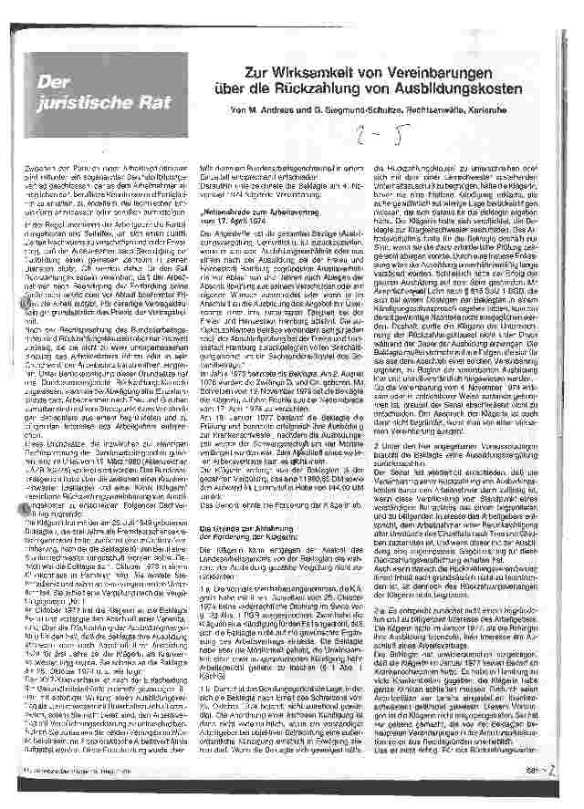 Vorschauseite 1: Zur Wirksamkeit von Vereinbarungen über die Rückzahlung von Ausbildungskosten