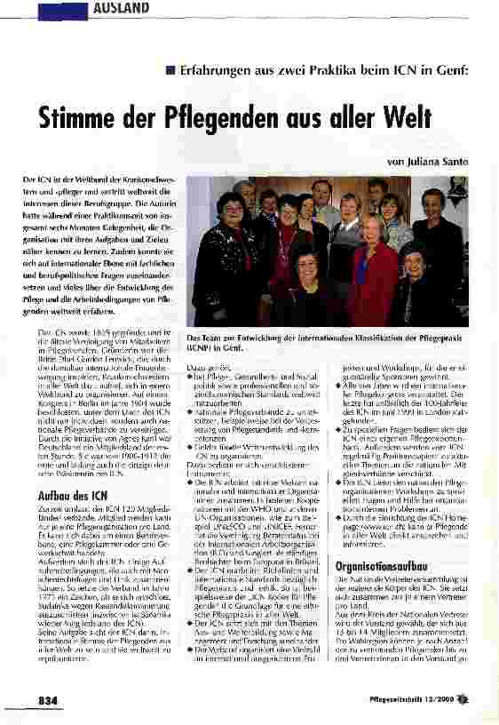 Vorschauseite 1: Stimme der Pflegenden aus aller Welt Erfahrungen aus zwei Praktika beim ICN in Genf