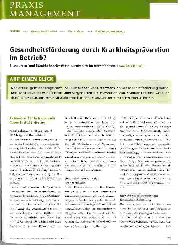Vorschauseite 1: Gesundheitsförderung durch Krankheitsprävention im Betrieb?