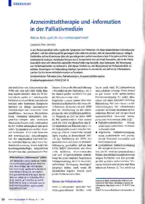 Vorschauseite 1: Arzneimitteltherapie und -information in der Palliativmedizin
