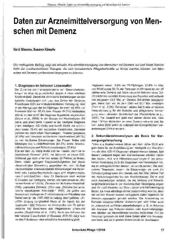Vorschauseite 1: Daten zur Arzneimittelversorgung von Men sehen mit Demenz