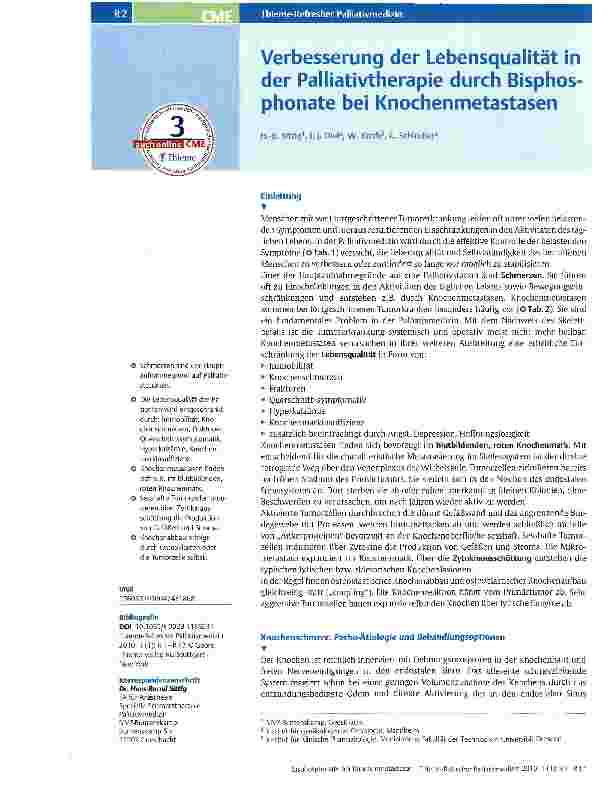 Vorschauseite 1: Verbesserung der Lebensqualität in der Palliativtherapie durch Bisphos-phonate bei Knochenmetastasen
