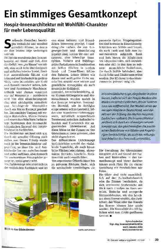 Vorschauseite 1: Ein stimmiges Gesamtkonzept Hospiz-Innenarchitektur mit Wohlfühl-Charakter für mehr Lebensqualität