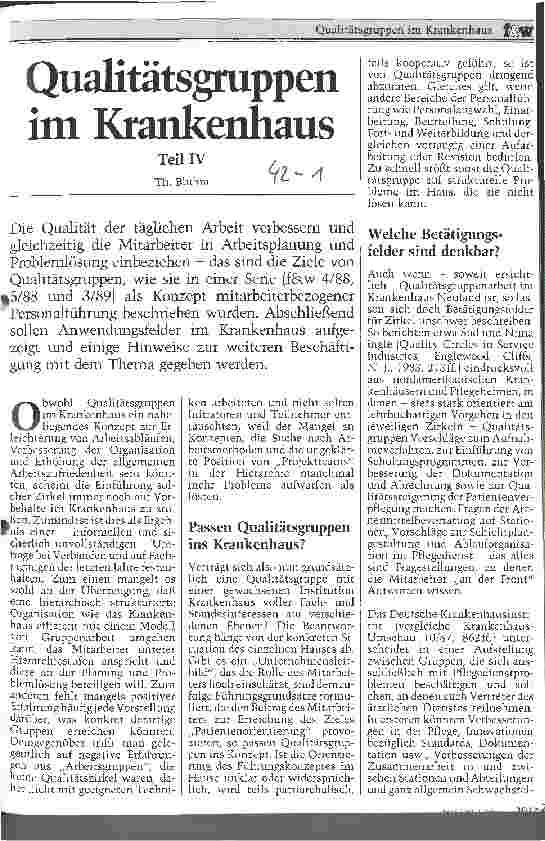Vorschauseite 1: Qualitätsgruppen im Krankenhaus
