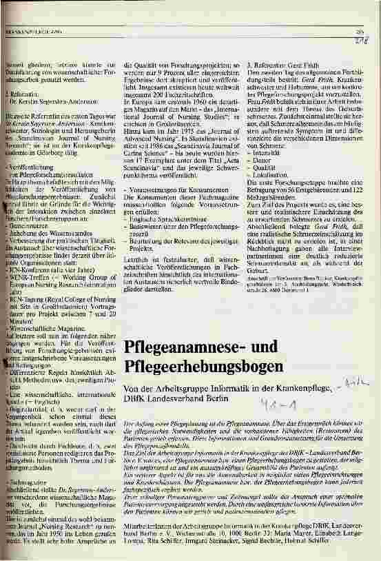 Vorschauseite 2: Fortbildung im Rahmen der ENSG-Jahrestagung 1989 in Göteborg/Schweden Referate zum Thema Pflegeforschung