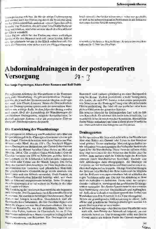 Vorschauseite 1: Abdominaldrainagen in der postoperativen Versorgung
