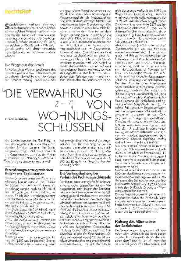 Vorschauseite 1: Die Verwahrung von Wohnungsschlüsseln