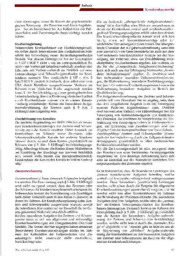 Vorschauseite 5: Die Krankenhausfinanzierung im Hinblick auf besondere Aufgaben der Zentren und Schwerpunkte