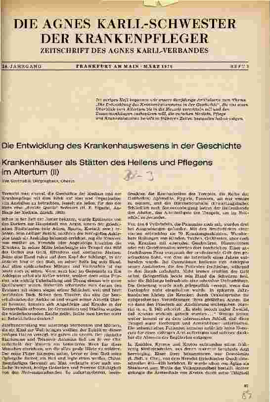 Vorschauseite 1: Die Entwicklung des Krankenhauswesens in der Geschichte Krankenhäuser als Stätten des Heilens und Pflegens im Altertum (II)