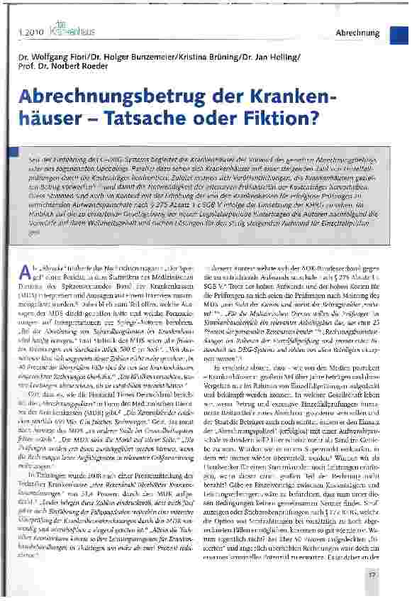 Vorschauseite 1: Abrechnungsbetrug der Krankenhäuser - Tatsache oder Fiktion?