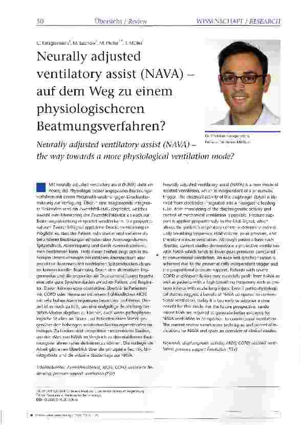 Vorschauseite 1: Neurally adjusted ventilatory assist (NAVA) -auf dem Weg zu einem physiologischeren Beatmungsverfahren?