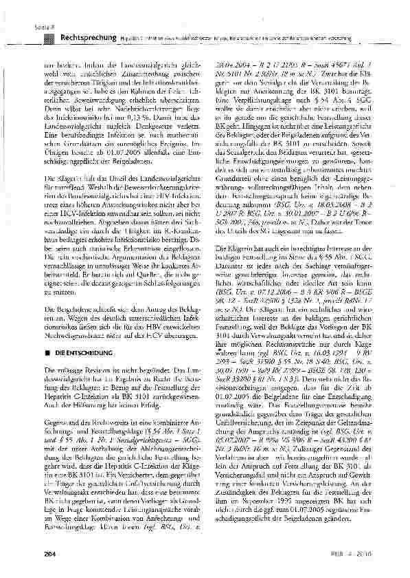 Vorschauseite 3: Hepatitis C-Infektion einer Krankenschwester ist eine Berufskrankheit im Sinne der Berufskrankheiten-Verordnung