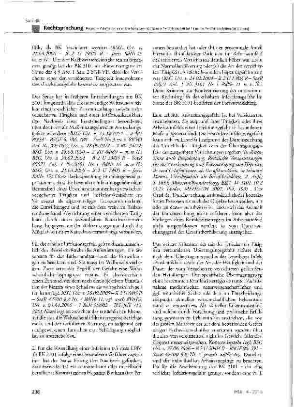 Vorschauseite 5: Hepatitis C-Infektion einer Krankenschwester ist eine Berufskrankheit im Sinne der Berufskrankheiten-Verordnung