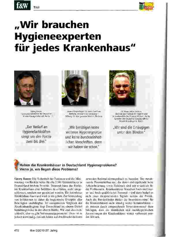 Vorschauseite 1: Wir brauchen Hygieneexperten für jedes Krankenhaus