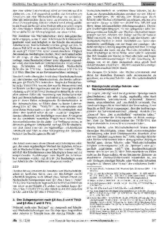 Vorschauseite 3: Das System der Schichtund Wechselschichtzulagen nach TVöD und TV-L
