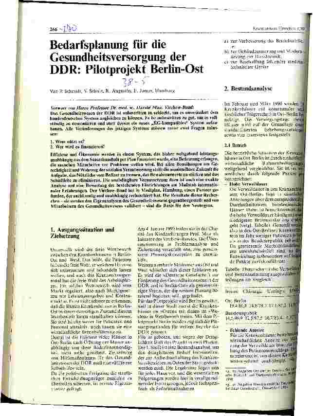 Vorschauseite 1: Bedarfsplanung für die Gesundheitsversorgung der DDR: Pilotprojekt Berlin-Ost