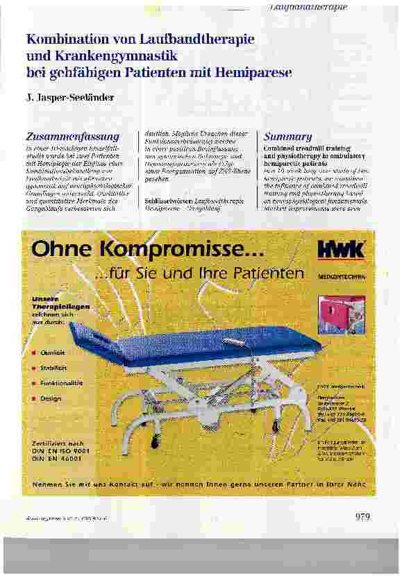 Vorschauseite 1: Kombination von Lauf bandtherapie und Krankengymnastikbei gehfähigen Patienten mit Hemiparese