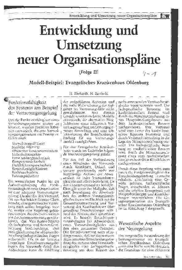 Vorschauseite 1: Entwicklung und Umsetzung neuer Organisationspläne Modell-Beispiel: Evangelisches Krankenhaus Oldenburg - 2. Teil