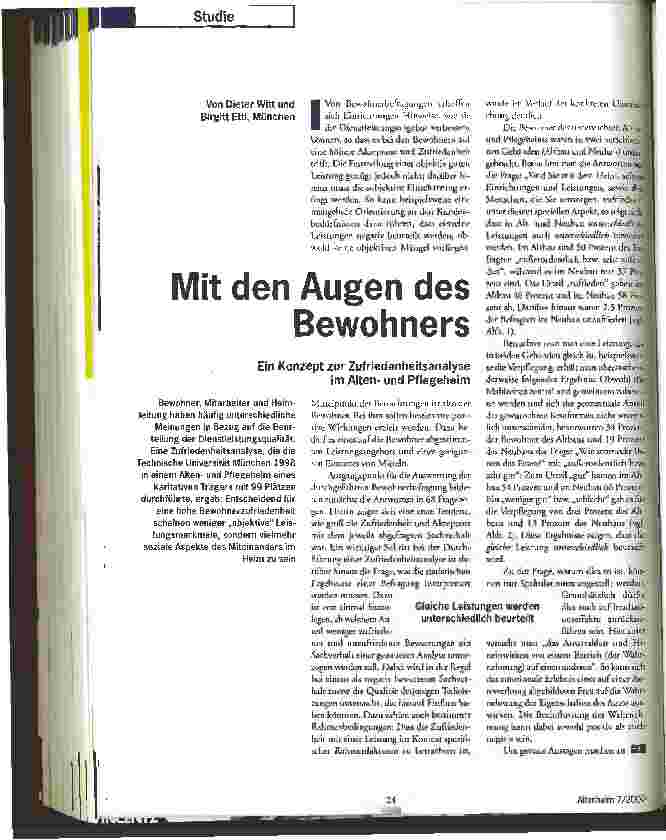Vorschauseite 1: Mit den Augen des Bewohners Ein Konzept zur Zufriedeheitsanalyse im Altenund Pflegeheim