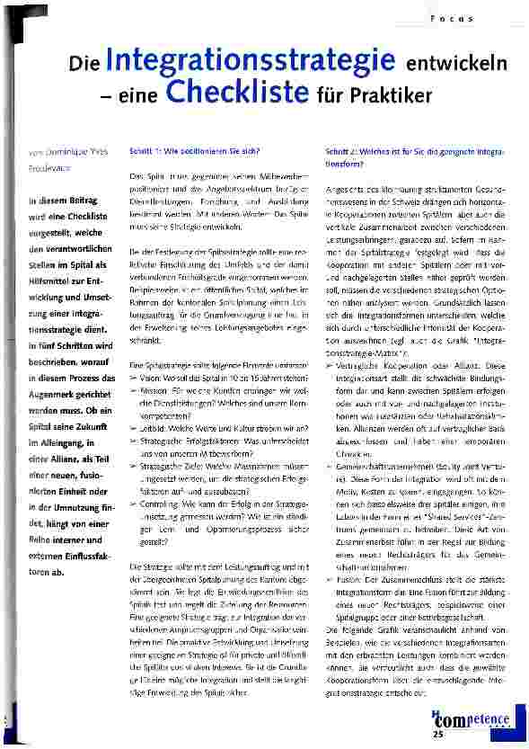 Vorschauseite 1: Die Integratinsstrategie entwickeln - eine Checkliste für Praktiker
