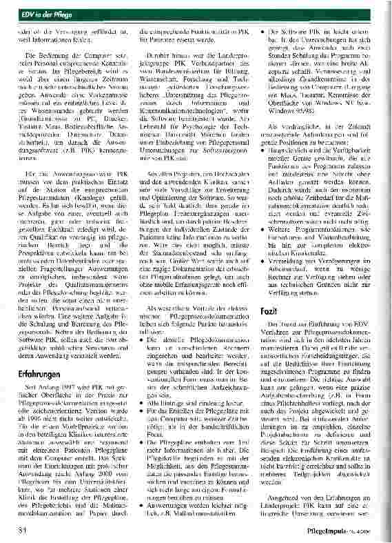 Vorschauseite 4: Pflegeinformationssystem am Beispiel der Länderprojektgruppe PIK Pflegedienst im Krankenhaus