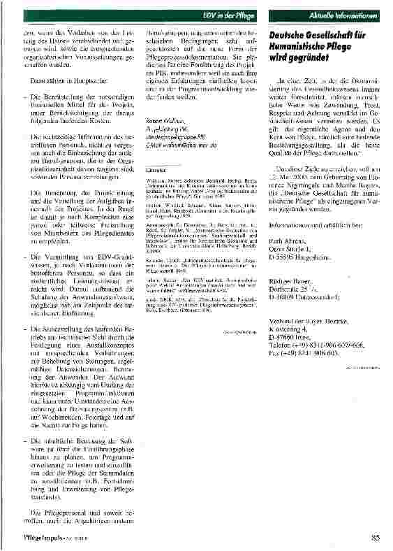 Vorschauseite 5: Pflegeinformationssystem am Beispiel der Länderprojektgruppe PIK Pflegedienst im Krankenhaus