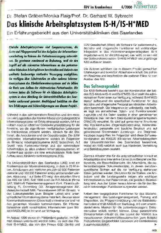 Vorschauseite 1: Das klinische Arbeitsplatzsystem IS-H/IS-H*MED Ein Erfahrungsbericht aus den Universitätskliniken des Saarlandes