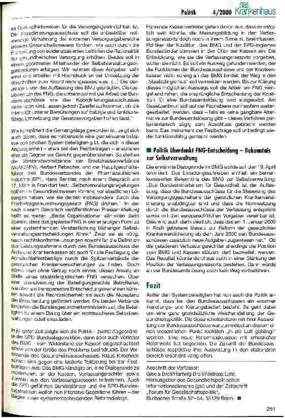Vorschauseite 3: Befindet sich das deutsche Gesundheitswesen auf dem Weg in die Staatsmedizin? Die politische Diskussion um die Stellung der Bundesausschüsse hat begonnen