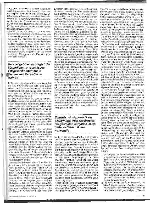 Vorschauseite 2: Psychologische Aspekte in der Intensivpflege - Teil 2 (Schluß) Probleme der Intensivtherapie aus ärztlicher Sicht.