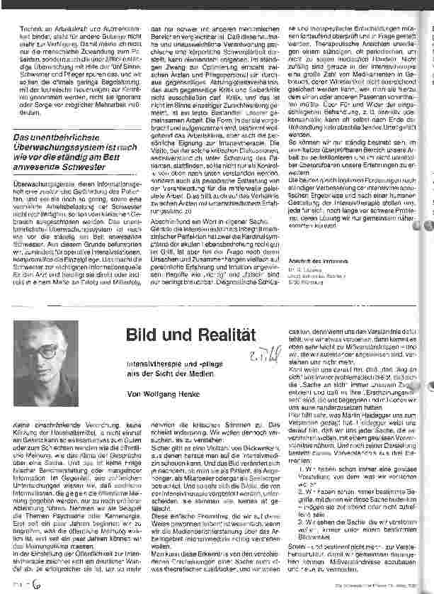 Vorschauseite 3: Psychologische Aspekte in der Intensivpflege - Teil 2 (Schluß) Probleme der Intensivtherapie aus ärztlicher Sicht.