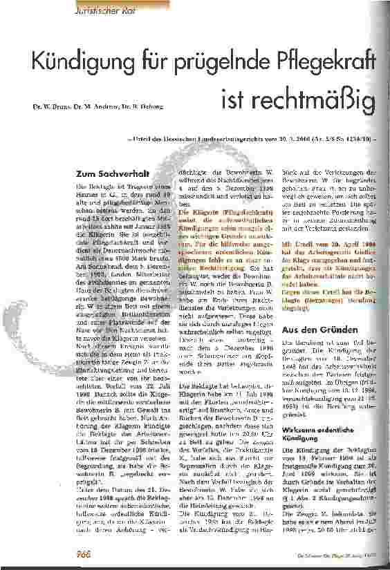 Vorschauseite 1: Kündigung für prügelnde Pflegekraft ist rechtmäßig