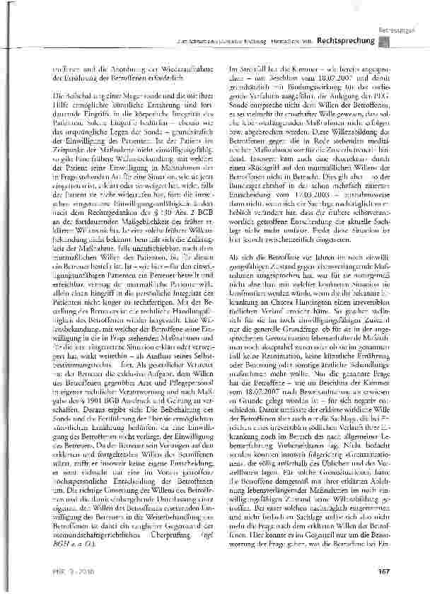 Vorschauseite 4: Zum Abbruch einer künstlichen Ernährung Mutmaßlicher Wille