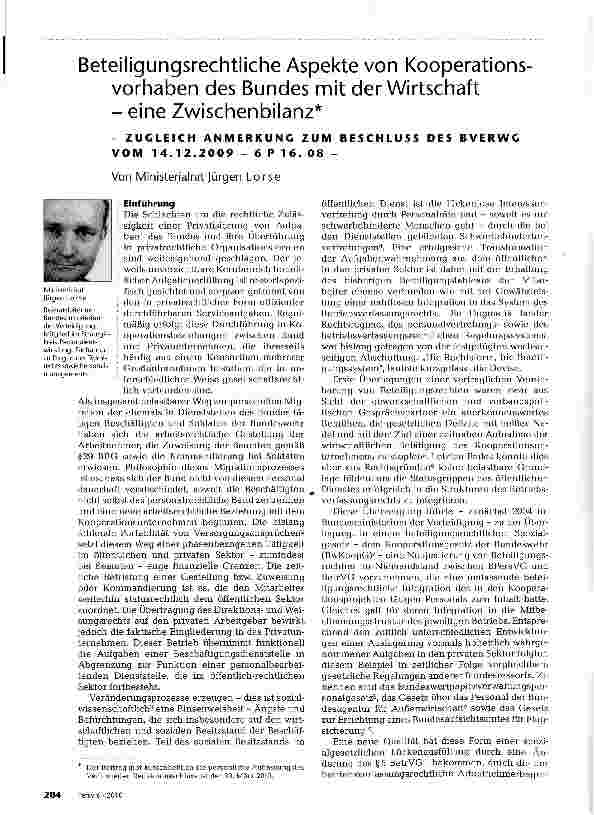 Vorschauseite 1: Beteiligungsrechtliche Aspekte von Kooperationsvorhaben des Bundes mit der Wirtschaft - eine Zwischenbilanz