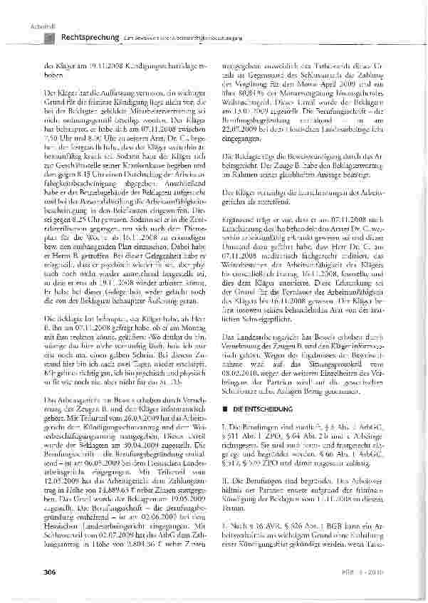 Vorschauseite 2: Zum Beweiswert einer Arbeitsunfähigkeitsbescheinigung