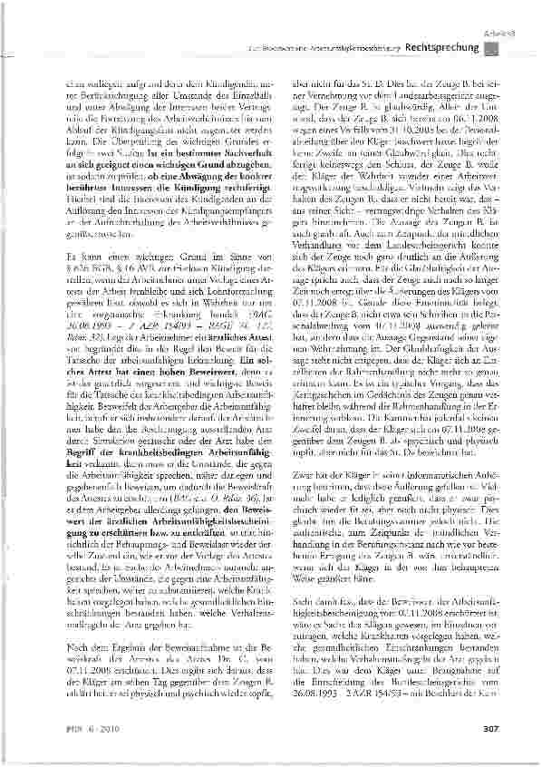 Vorschauseite 3: Zum Beweiswert einer Arbeitsunfähigkeitsbescheinigung