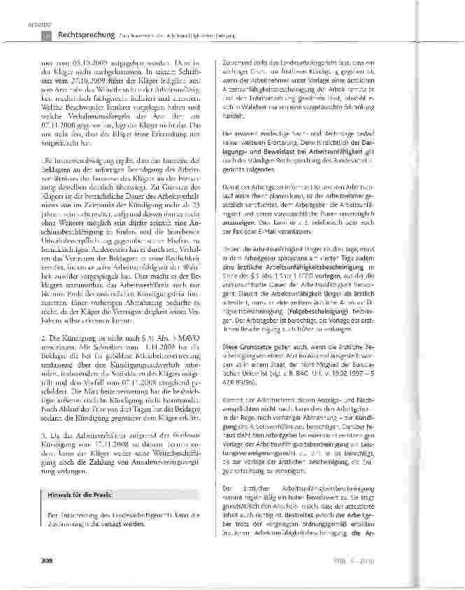 Vorschauseite 4: Zum Beweiswert einer Arbeitsunfähigkeitsbescheinigung
