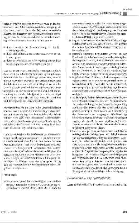 Vorschauseite 5: Zum Beweiswert einer Arbeitsunfähigkeitsbescheinigung