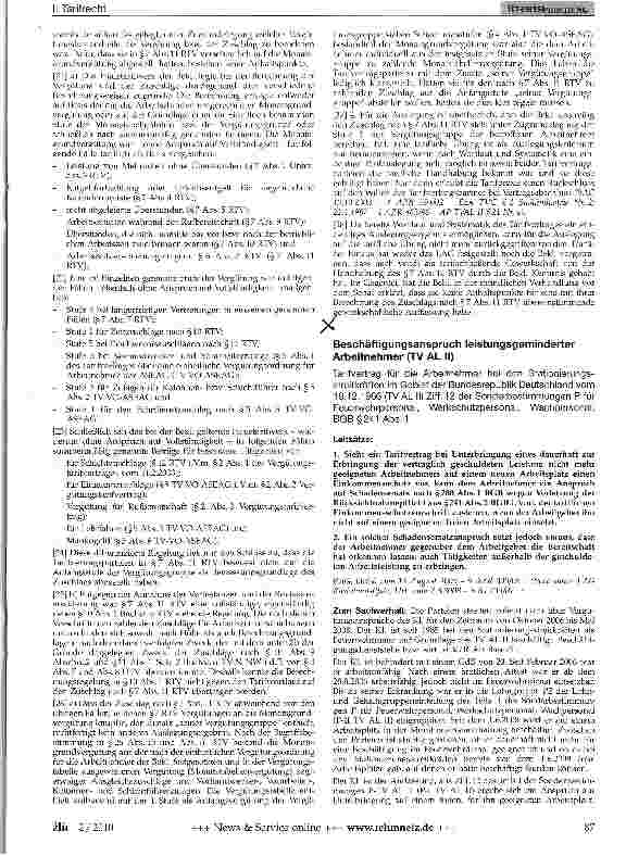 Vorschauseite 1: Beschäftigungsanspruch leistungsgeminderter Arbeitnehmer (TV AL II)
