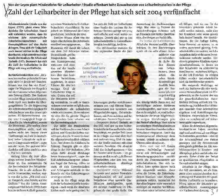 Vorschauseite 1: Zahl der Leiharbeiter in der Pflege hat sich seit 2004 verfünffacht