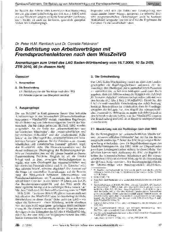 Vorschauseite 1: Die Befristung von Arbeitsverträgen mit Fremdsprachenlektoren nach dem WissZeitVG