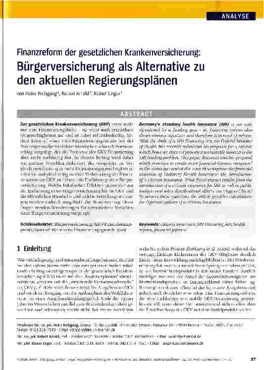 Vorschauseite 1: Bürgerversicherung als Alternative zu den aktuellen Regierungsplänen